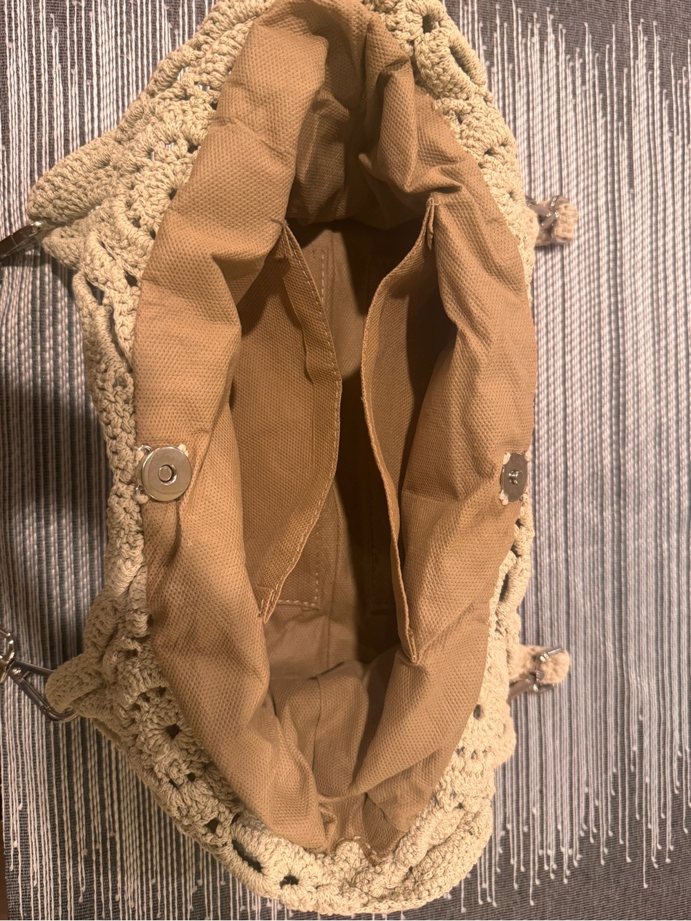 Beige Crochet Boho Tote Bag - Women's Handbag - Picture 2 of 2